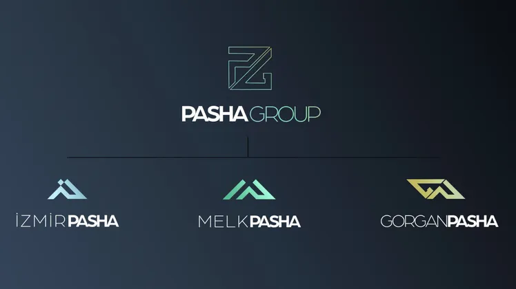 Pasha Group brand architecture including IzmirPasha, MelkPasha, and GorganPasha logos